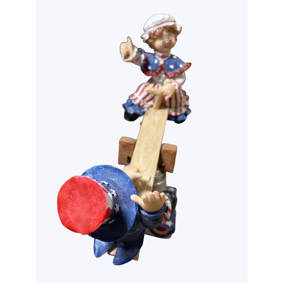 Patriotic Uncle Sam and Lady Liberty Seesaw Figurine On Liberty Bell Base - Picture 11 of 16